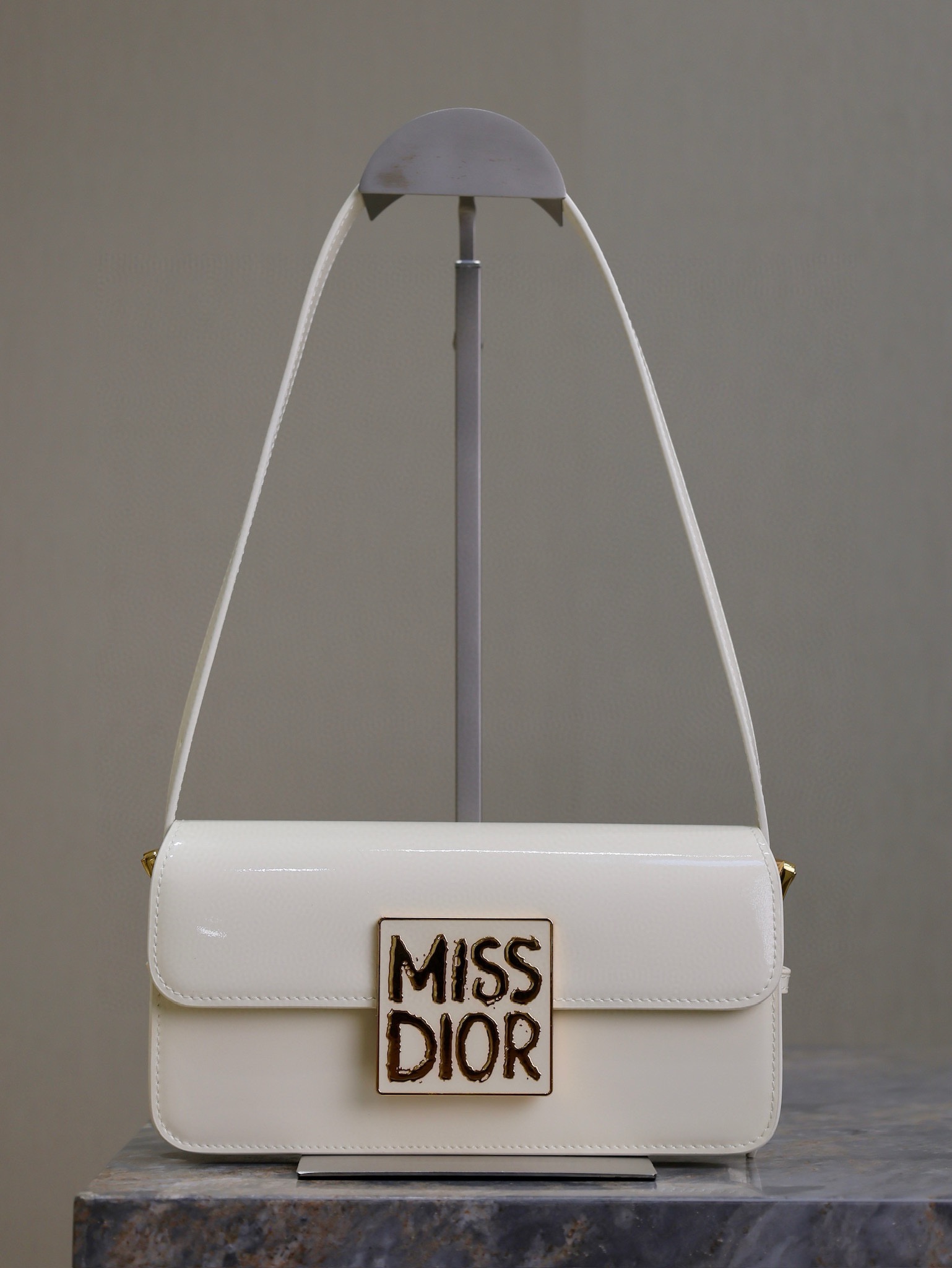 Miss Dior Flap Bag Latte Patent Calfskin